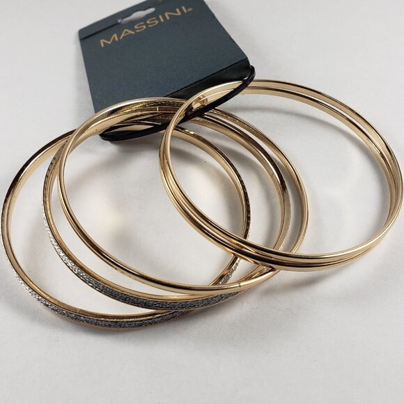 Set of 5 Gold Overlay and Shiny Silver Bangle Bracelet - Picture 1 of 3